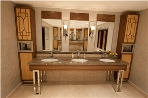 Botticino Royal Marble and Adiyaman Crystal Emperador Marble Hotel Bathroom Design, Beige Marble Turkey Bath Design