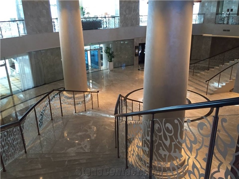 Polished Cream Karaman Marble Staircase