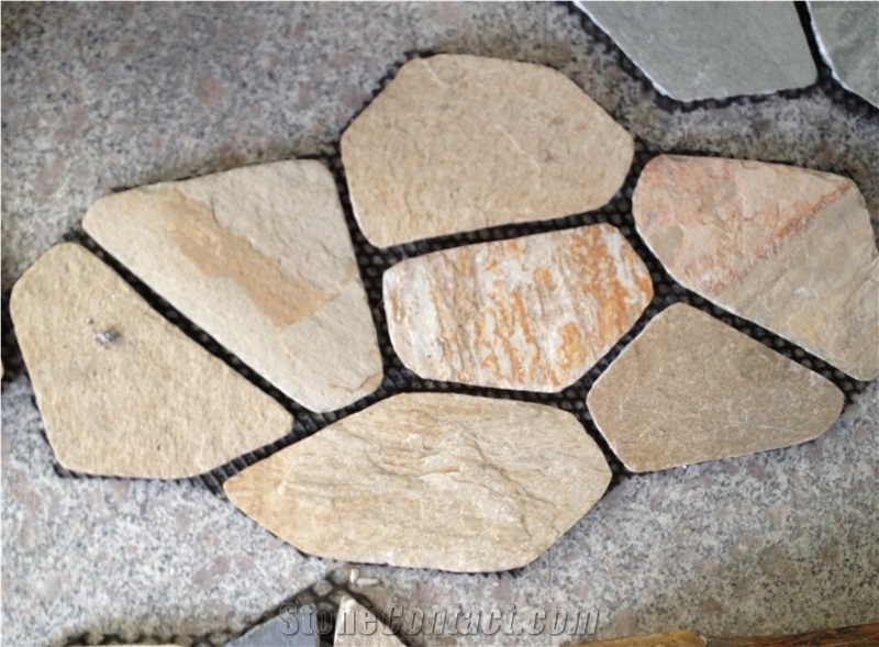 China Yellow Natural Slate Flagstone with Mesh