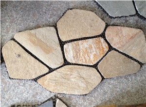 China Yellow Natural Slate Flagstone with Mesh