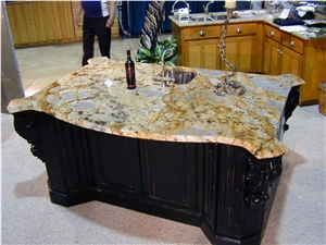 Golden Wave Granite Triple Watefall Edge Kitchen Countertop