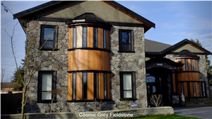 Cosmic Grey Fieldstone Wall Cladding, Grey Sandstone India for Building & Walling