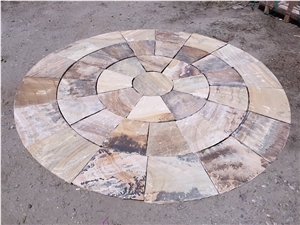 Fossil Sandstone Circles for Patio Design, Beige Sandstone India Cube Stone & Pavers
