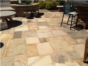 Fossil Sandstone Terrace Pavement, Beige Sandstone India Cube Stone & Pavers