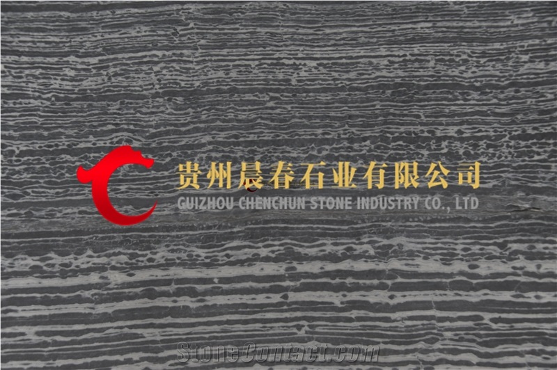 Black Wood Vein Marble Slabs & Tiles, with Acid-Washed Surface, China Black Wooden Grain Marble