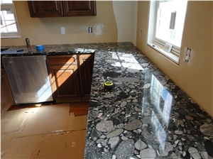 Install Of Black Marinace Granite Kitchen Perimeter Countertop Brazil