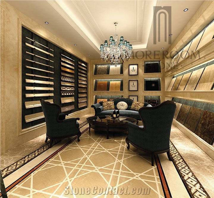 Turkey Gold Rom Beige Marble Thin Laminated Water-Jet Floor Medallion