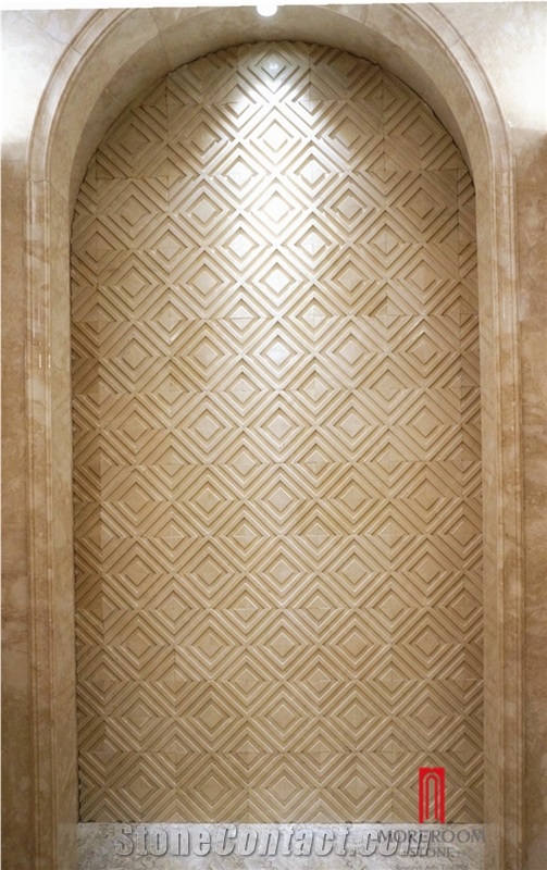 Villa Background Wall Design 3d Cnc Beige Marble Decor