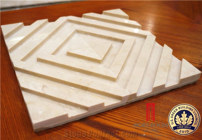 Villa Background Wall Design 3d Cnc Beige Marble Decor