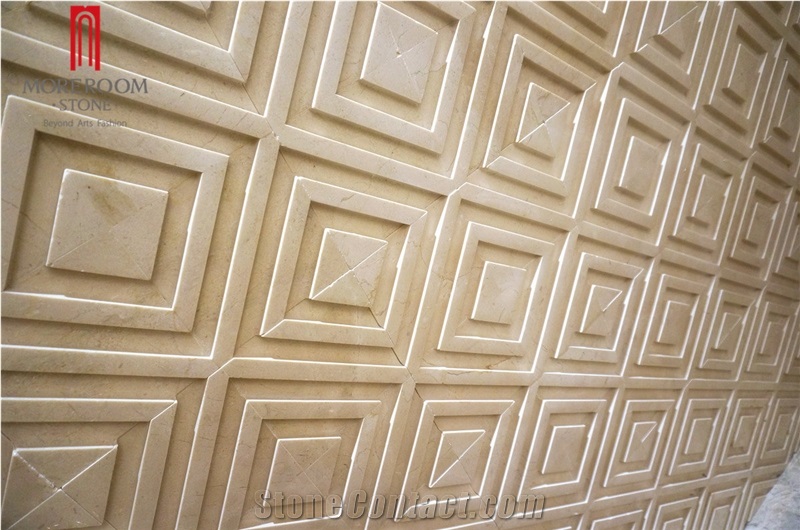 Villa Background Wall Design 3d Cnc Beige Marble Decor