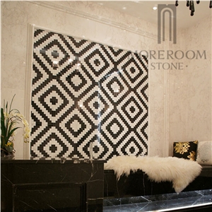 Volakas Marble Floor Black and White Mosaic Design for Wall Decorative