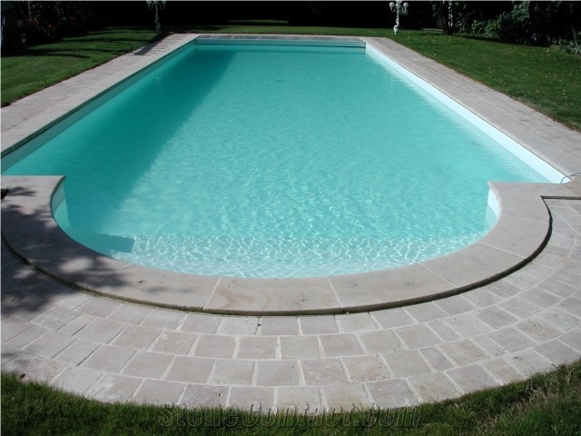 Chanceaux Limestone Pool Coping, Pool Deck Pavements, Grey Limestone France Pool Coping