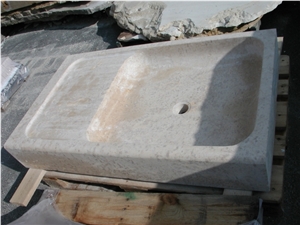 Chanceaux Limestone Solid Kitchen Sink, Beige Limestone France Sinks & Basins