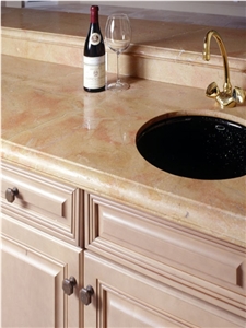 Pierre De Corton Rose Limestone Kitchen Countertop, Dupont Bullnose Pierre De Corton Rose Limestone Kitchen Countertop, Dupont Bullnose