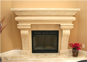 Avorio Travertine Fireplace Design, Beige Travertine Turkish Fireplace