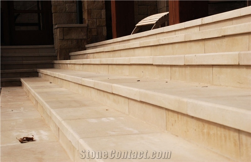 Buff Lueder Limestone Stair Steps, Beige Limestone Us Stairs