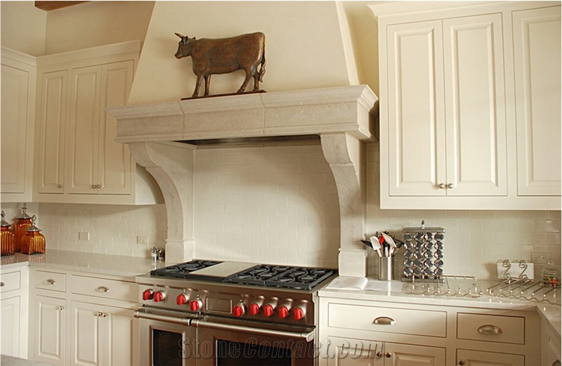 Buff Lueder Limestone Vent Hood Surround, Beige Limestone Us Kitchen Design