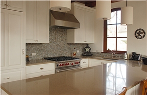Hanstone Countertops, Glass & Stone Mosaic Backsplash