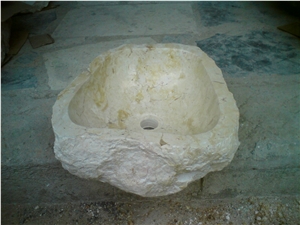 Erosi Wash Basins, St. Nicolas Clair Limestone France Sinks & Basins, White Limestone Sinks & Basins