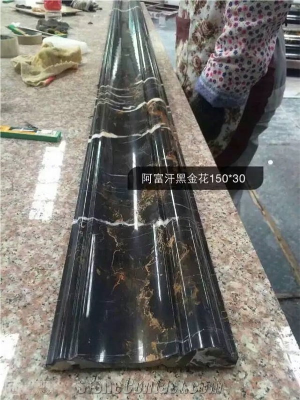 Afghan Portoro Marble Border Lines, Black Marble Molding,Marble Border Line