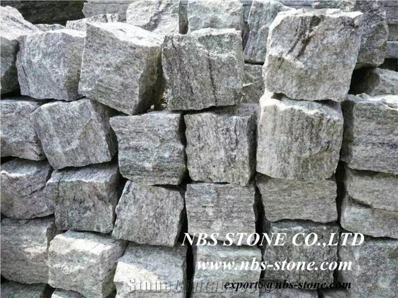 Grigio Paradiso Granite Cobble Stone, Grey Granite Cube Stone & Pavers