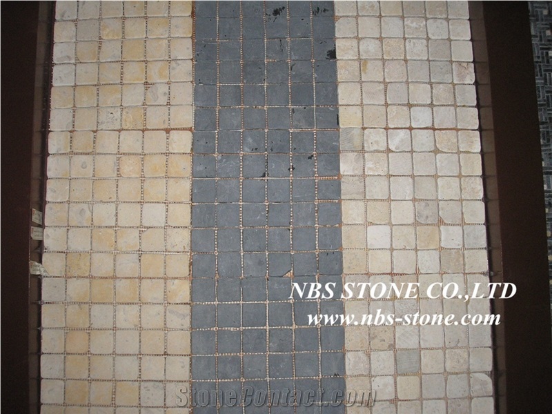 Henan White Travertine Tumbled Mosaic Tiles