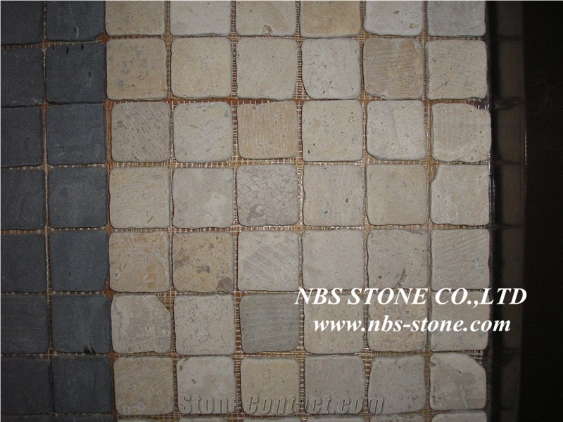 Henan White Travertine Tumbled Mosaic Tiles