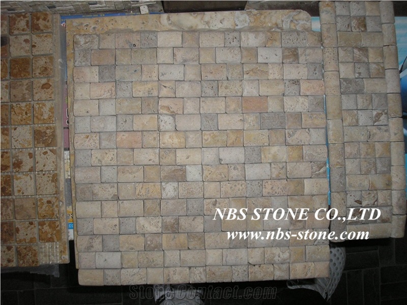 Henan White Travertine Tumbled Mosaic Tiles