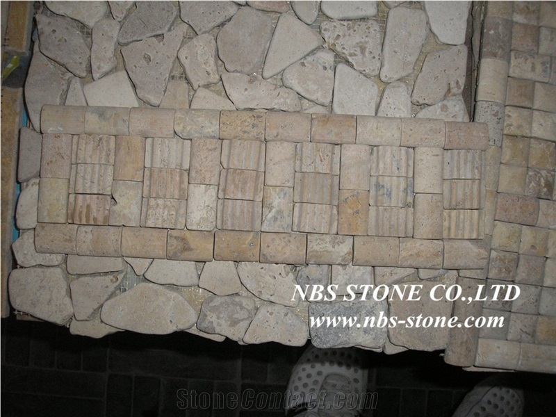 Henan White Travertine Tumbled Mosaic Tiles