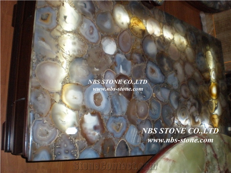 Semiprecious Stone Table Top,Blue Rectangular Table Top