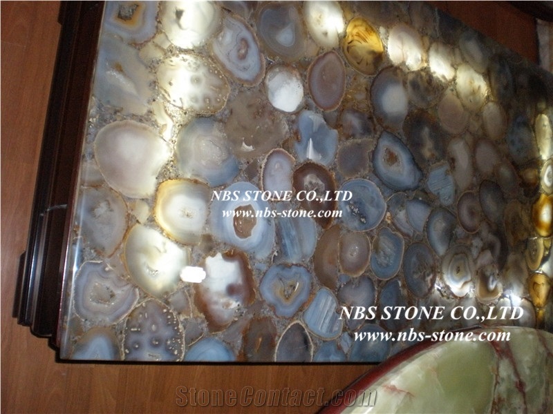 Semiprecious Stone Table Top,Blue Rectangular Table Top