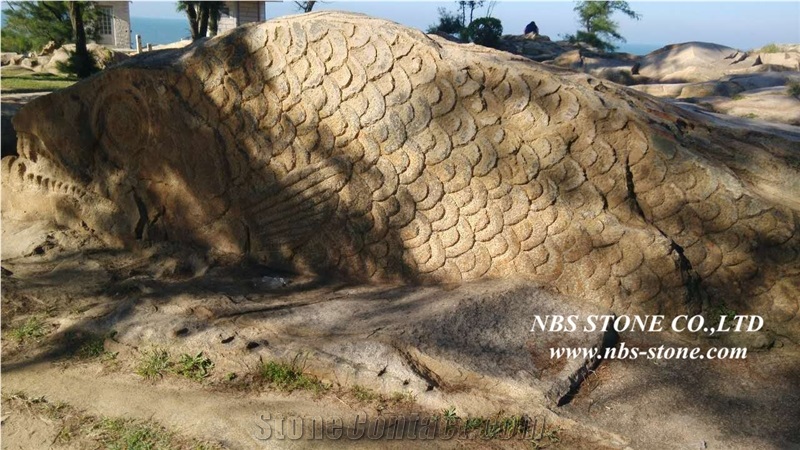 Yellow Granite Fish Sculptures,Statues,Garden Sculpture