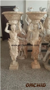 Handmade Fairy Goddess Marble Sculptures, Yellow Marble Sculpture & Statue