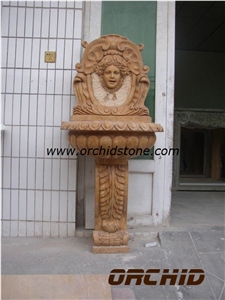 Natural Marble Carved Pedestal Basins, Yellow Marble Pedestal Basins Natural Marble Carved Pedestal Basins, Yellow Marble Pedestal Basins