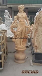 Natural Sunset Red Marble Sculpture, Fairy Goddess Sculpture