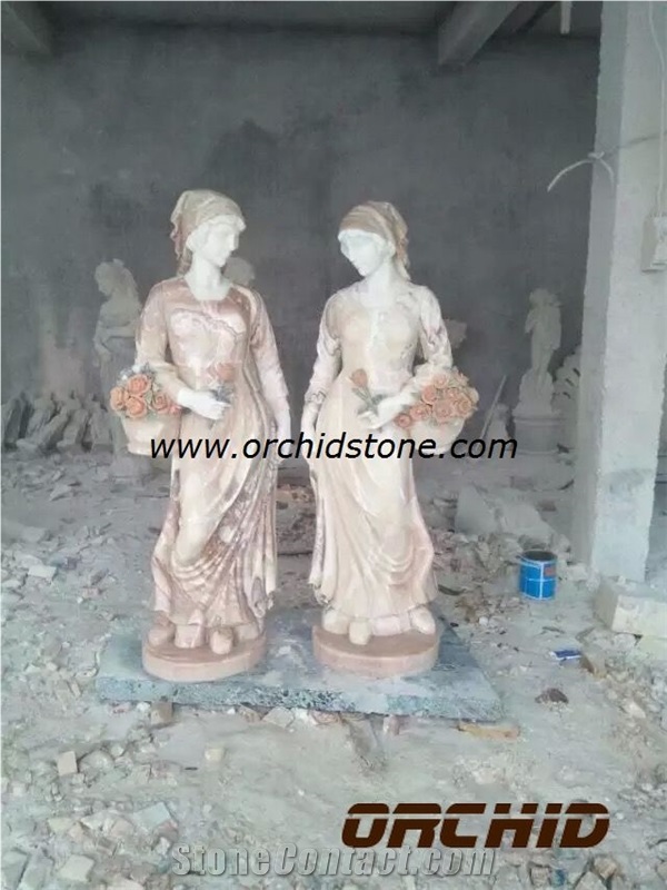 Sunset Red Marble Fairy Goddess Sculptures