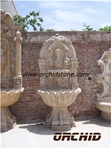 Western Statue Wall Mounted Fountains, Beige Marble Wall Mounted Fountains Western Statue Wall Mounted Fountains, Beige Marble Wall Mounted Fountains