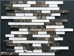 Random Lineer Brick Pattern Glass Stone Blends Mosaic