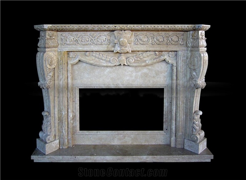 Beige Travertine Fireplace Mantel