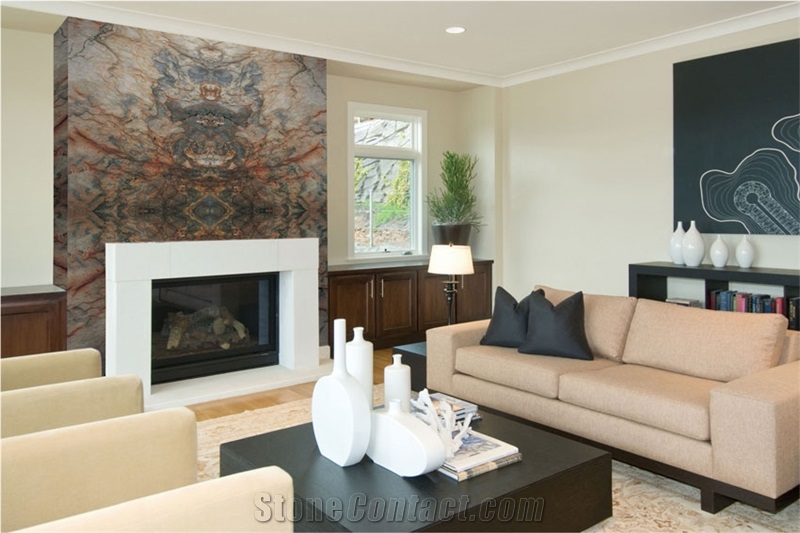 Polished Fusion Quartzite Fireplace Design,Brazil Quartzite Fireplace Decorating