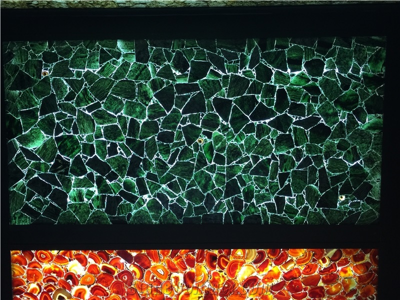 Translucent Green Agate Semiprecious Stone Slas &Tiles,Pink Crystal Semi Presious Wall Panel,Green Agate Semi Precipus Gem Home Decor