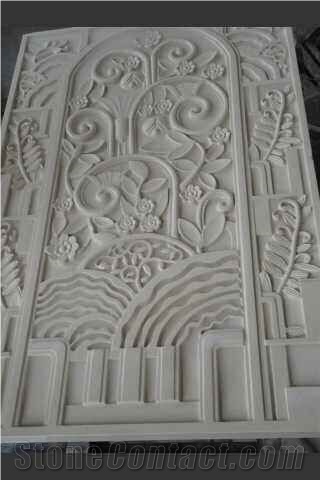 Pure White Marble Art Flower Sculputred Carving Design Building Wall Panel