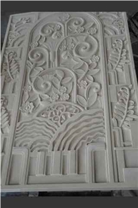 Pure White Marble Art Flower Sculputred Carving Design Building Wall Panel