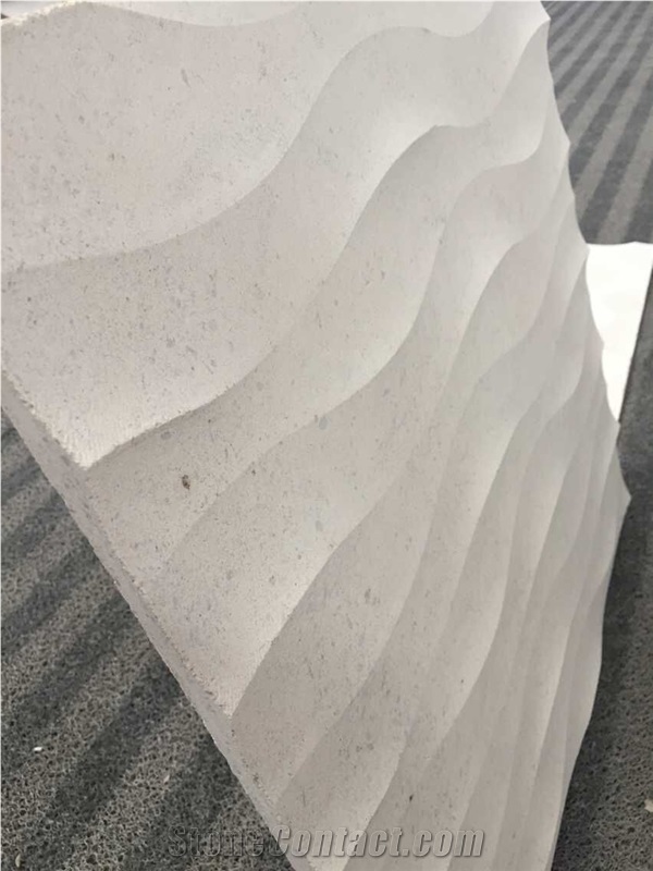 White Limestone 3d Cnc Seawave Art Carving Wall Panel Tiles