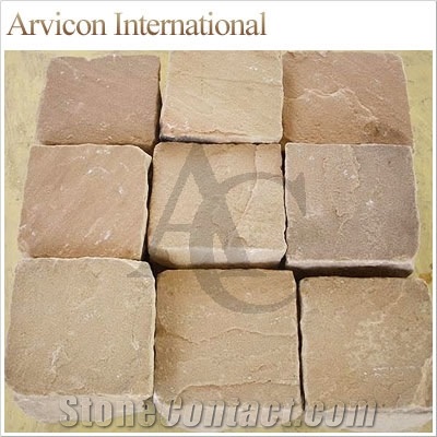 Dholpur Beige Sandstone Cube Stone & Pavers, Beige Sandstone Paving Sets