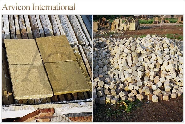 Lalitpur Yellow Sandstone Cube Stone & Pavers, Yellow Sandstone Paving Set