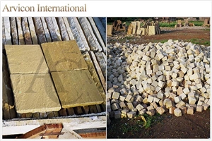 Lalitpur Yellow Sandstone Cube Stone & Pavers, Yellow Sandstone Paving Set