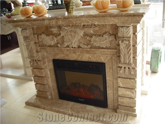 Own Design Beige Yellow Marble Fireplace Stone Mantel with Cheap Price