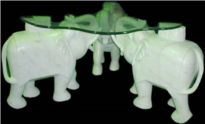 Makrana White Marble Carved Elephant Table Base