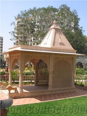 Stone Carved Temple,Bansi Pink Sandstone Garden Gazebo